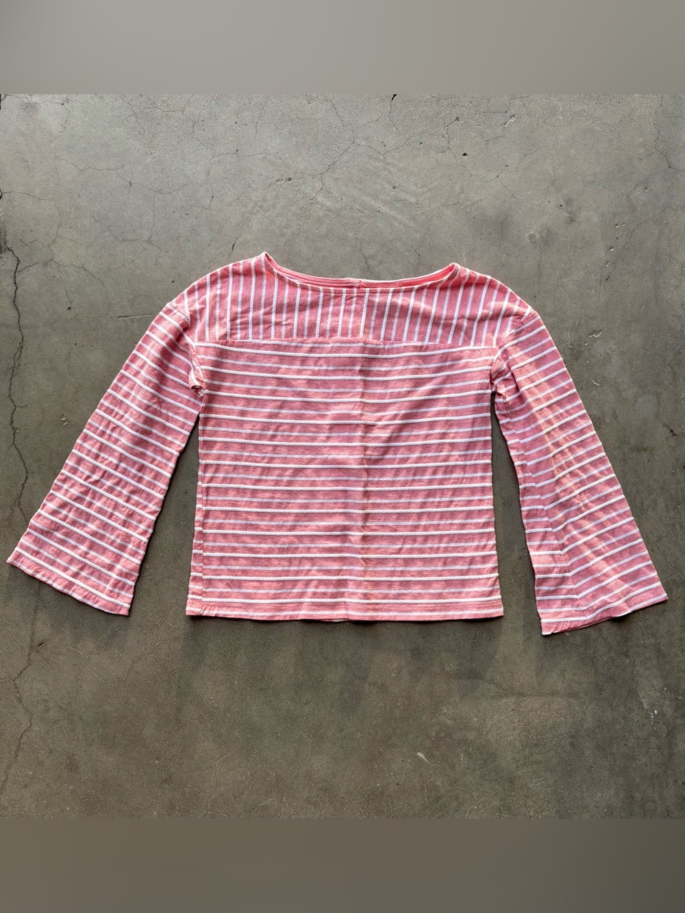 A New Day XS Coral Pink White Striped Button-Back Long Sleeve Top Cotton Blend